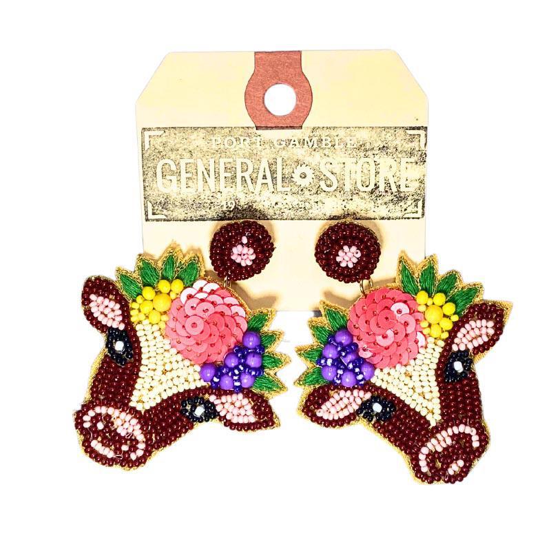 GS Earrings - FarmCow Flowers Beaded