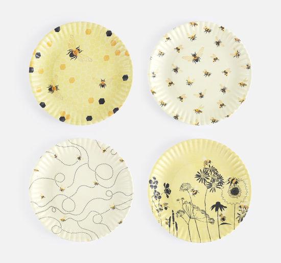 7.5" Busy Bees "Paper" Plates, set of 4 assorted designs