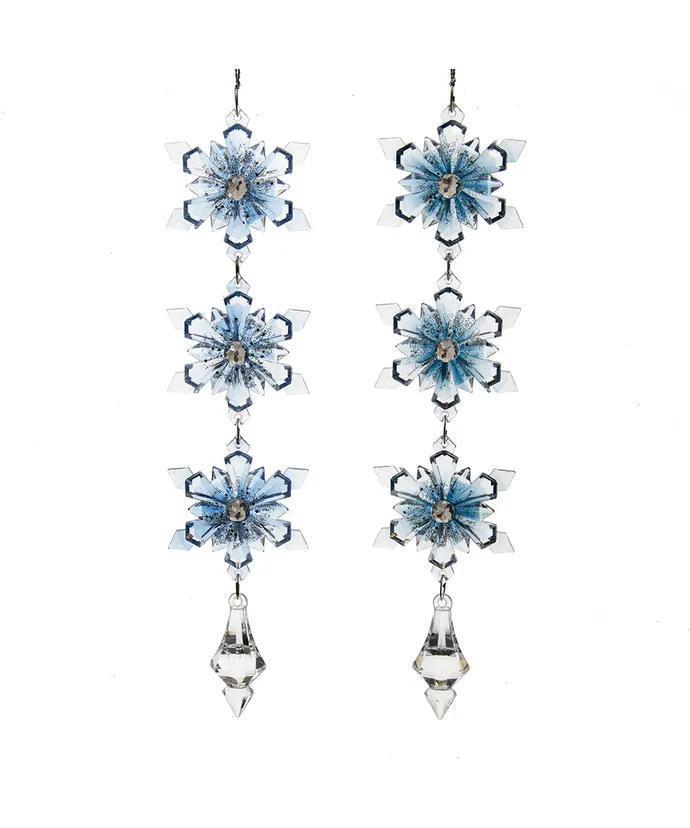 Blue Glittered Snowflake Drop Ornaments – 8.5"