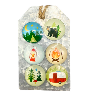 Fun Camping Design Round Glass Fridge Magnets for Nature Lovers