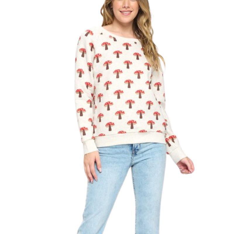 Funky & Cozy All-Over Mushroom Print Sweatshirt