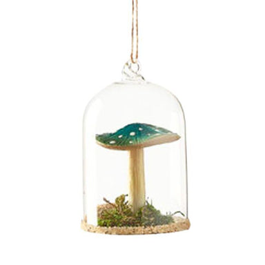 Glass Domed Mushroom Ornament, Green – Nature-Inspired Holiday Charm