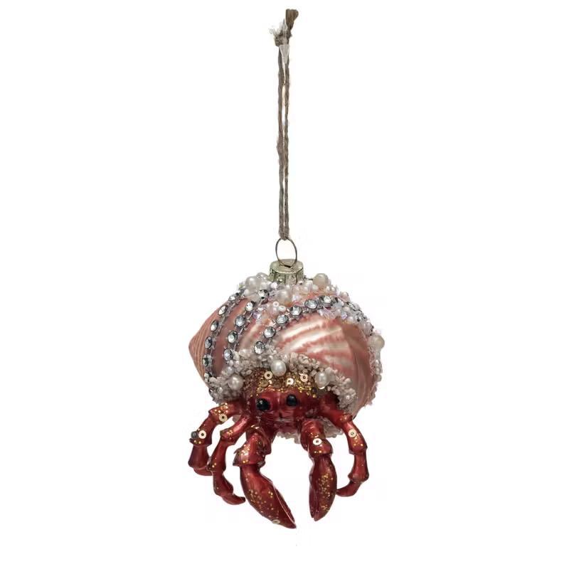 Glass Hermit Crab Ornament with Glitter, Sequins & Jewels