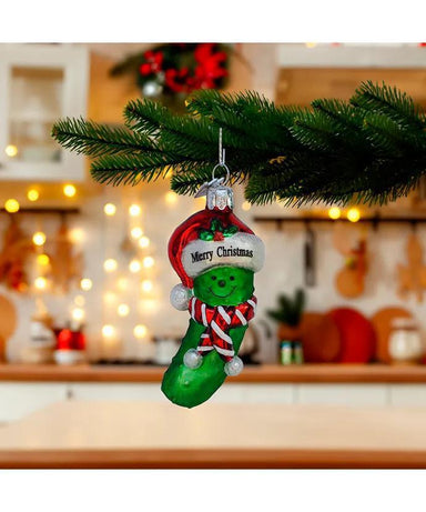 3.5" "Merry Christmas" Pickle Glass Ornament - Festive Fun!