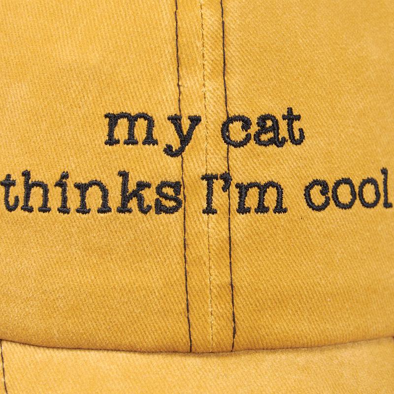 'My cat Thinks I'm Cool' Baseball Cap front detil