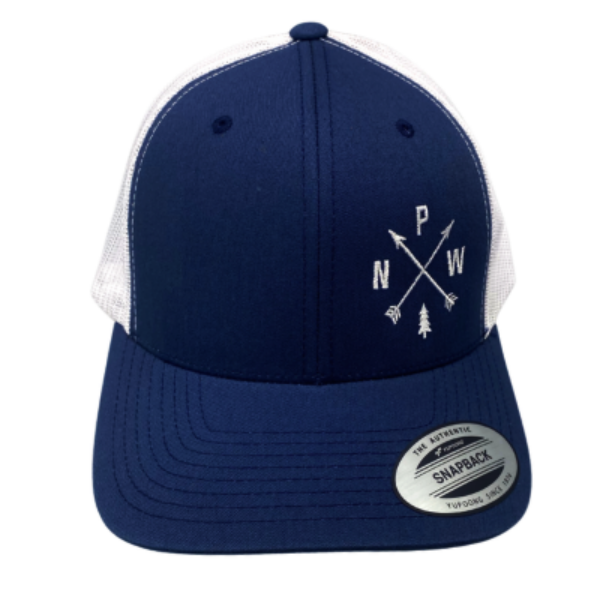 Navy and White PNW Arrow Trucker Hat