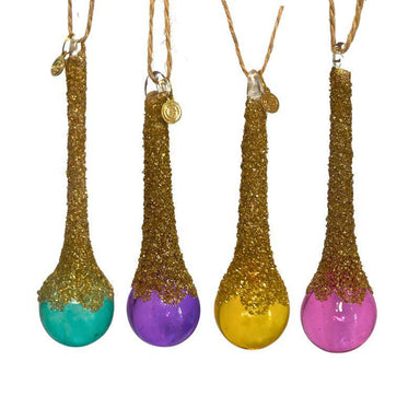 Rainbow Glittered Drop Ornament - 4.25”