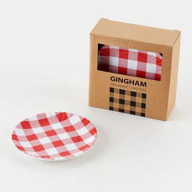 Red Gingham Plate Coasters, set of 6, made from premium melamine