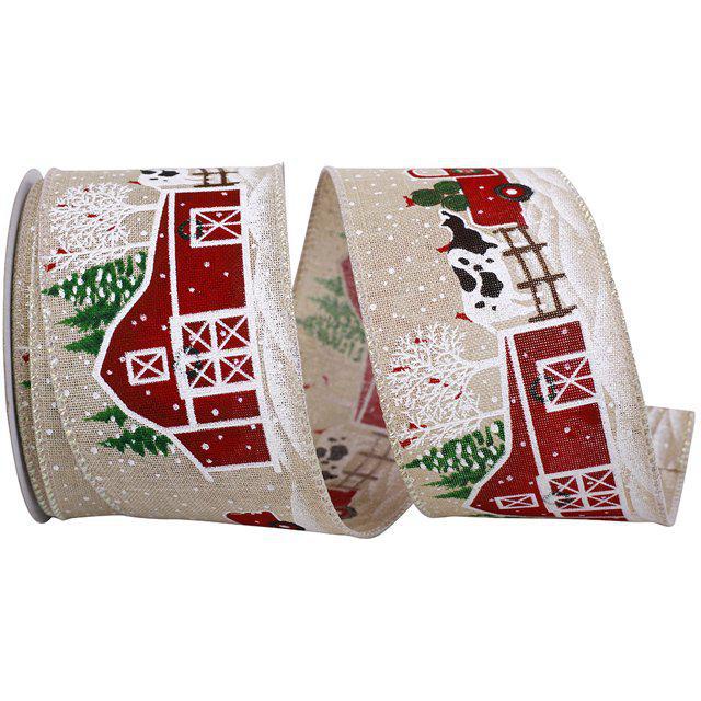 Snow barn farmhouse christmas ribbon