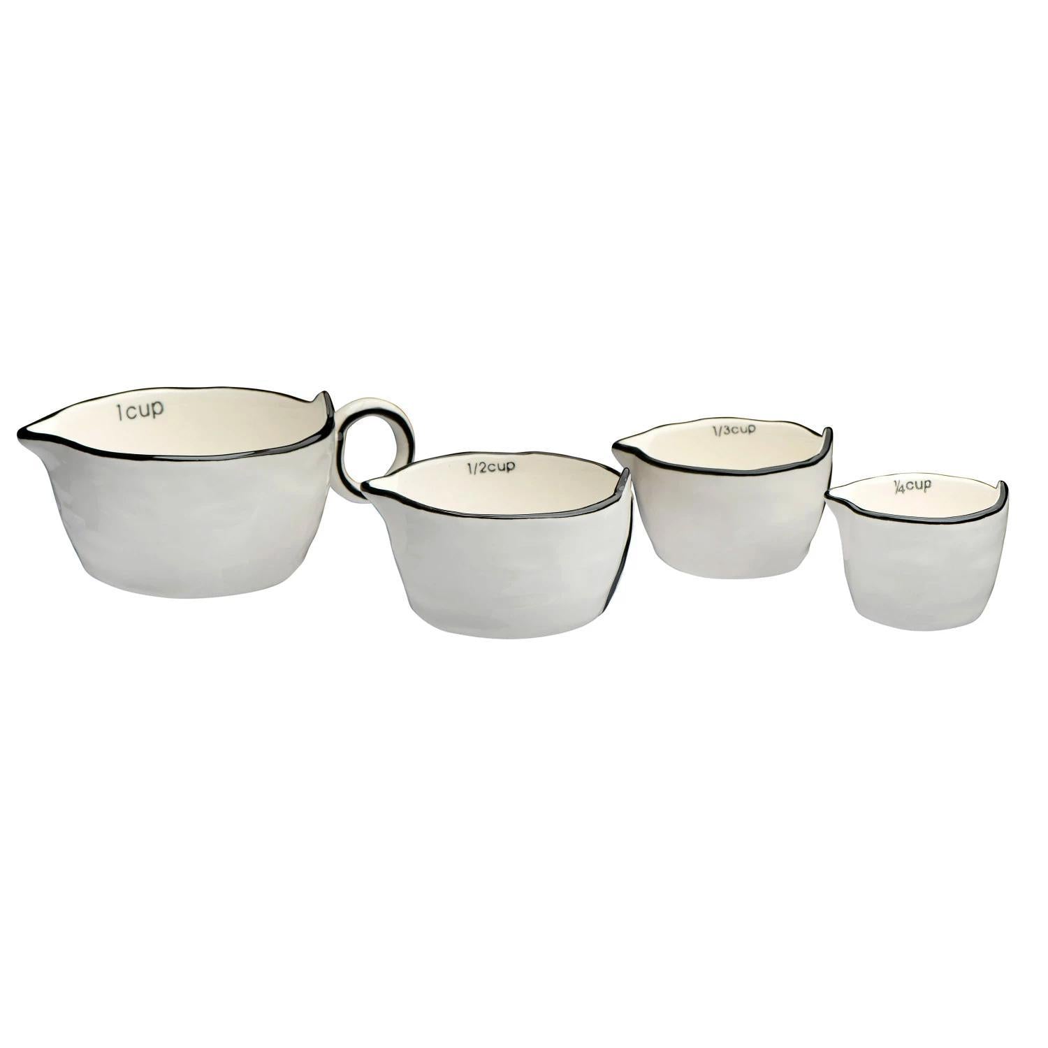 Stoneware Measuring Cups – White with Black Rim, Set of 4