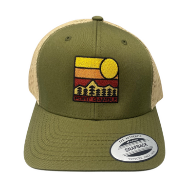 Sunset Trucker Hat - Moss/Khaki with Trees