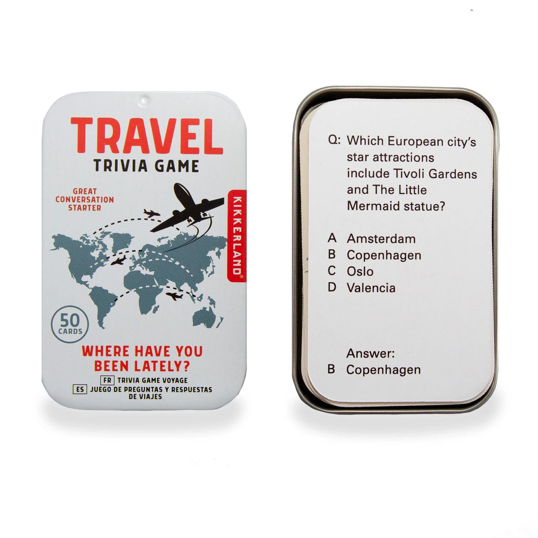 Travel Trivia Game - 50 World Travel Questions in a Tin!