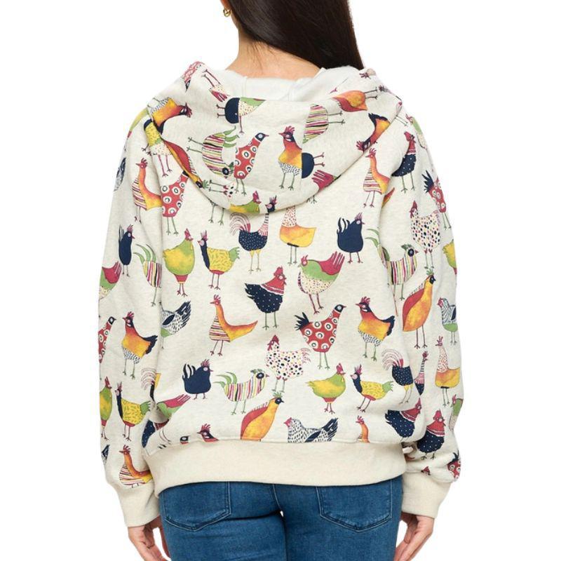 Vibrant Rooster Print Zip-Up Hoodie – Bold & Comfy