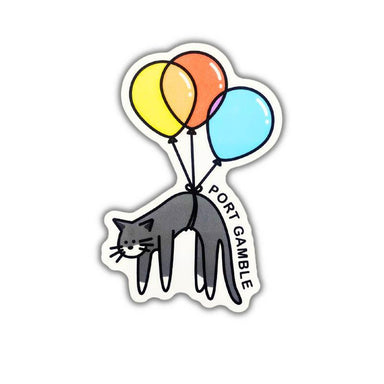 Sweet Kitty Sticker - Cat Flying on Balloons